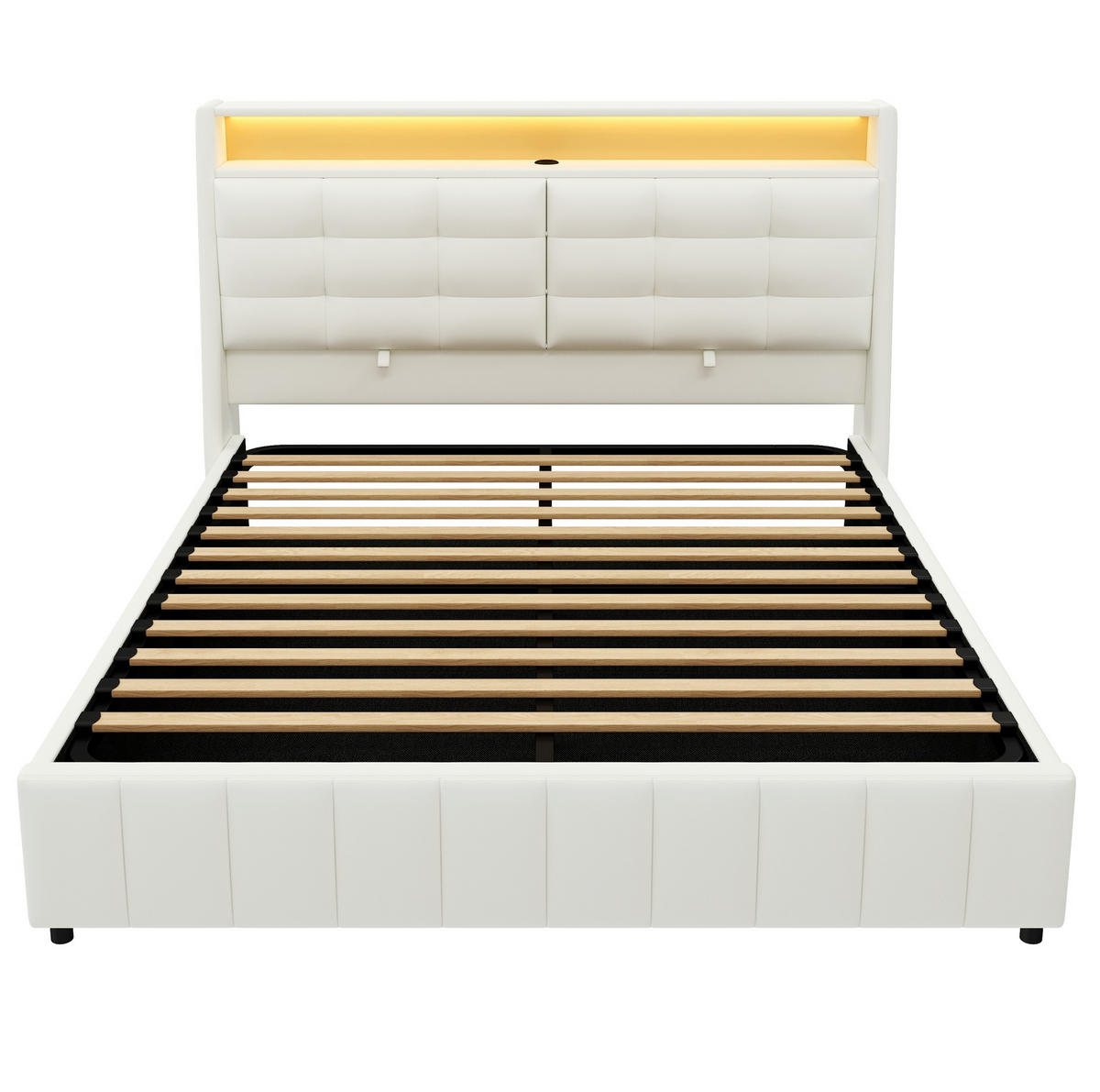POLSTERBETT 160/200 cm Weiß mit LED-Beleuchtung USB-Anschlüssen und Stauraum - Weiß, Textil (160/200cm) - OKWISH