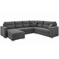 WOHNLANDSCHAFT CAPTAIN U-Form 314 cm mit hochwertigem Federkern, Schlaffunktion, Bettkasten und Ottomane links/rechts - Schwarz/Grau, Kunststoff (314/90/217cm) - Wohnideebilder