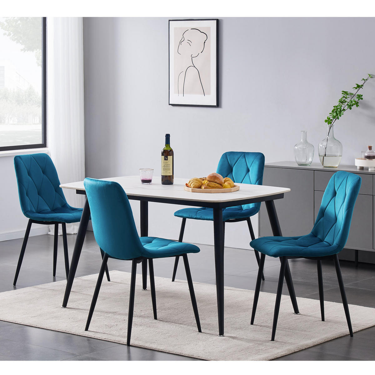 STUHL VICKA Petrol 4 Stück - Petrol, Textil/Metall (44/85/55cm) - B&D Home