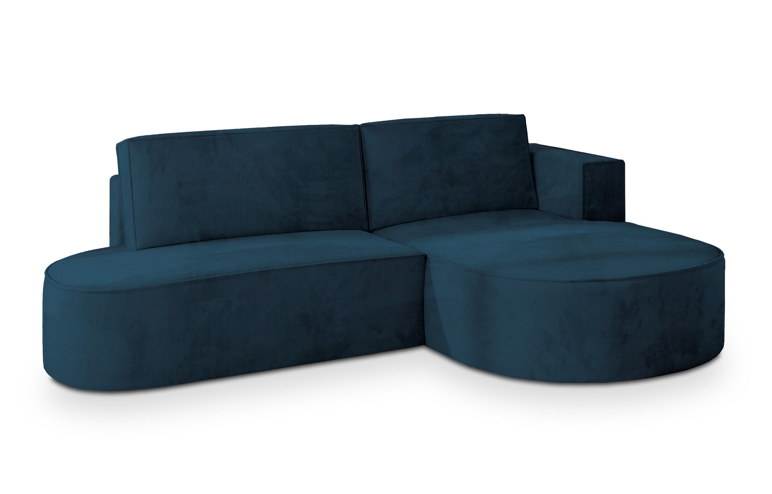 ECKSOFA CORTIO M R-S Blau Velours-Stoff mit Schlaffunktion - Blau, Holz (265/174cm) - MASSENO