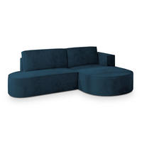 ECKSOFA CORTIO M R-S Blau Velours-Stoff mit Schlaffunktion - Blau, Holz (265/174cm) - MASSENO