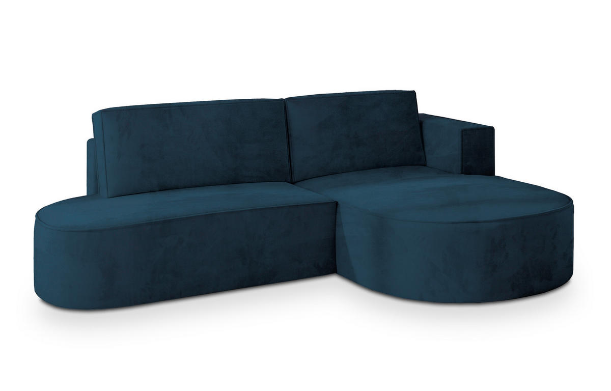 ECKSOFA CORTIO M R-S Blau Velours-Stoff mit Schlaffunktion - Blau, Holz (265/174cm) - MASSENO
