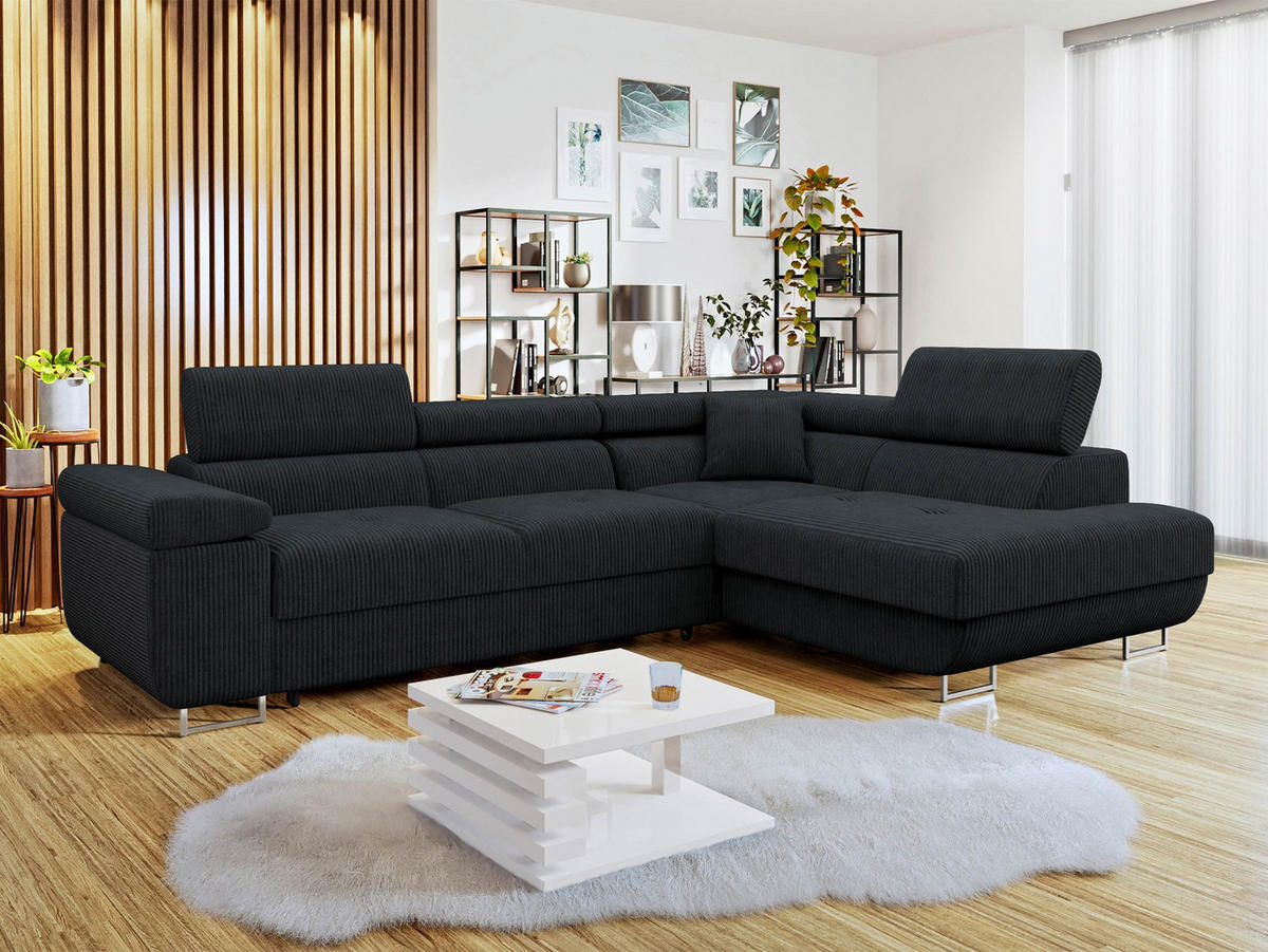 ECKSOFA Torezio Cord, Seite: Rechts - Schwarz, Holz/Textil (274/203cm) - MIRJAN24