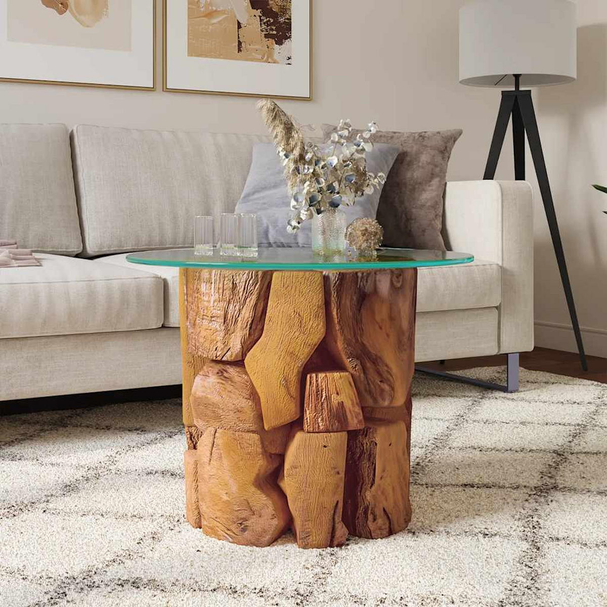 COUCHTISCH Massivholz Teak Treibholz 60 Cm - Braun, Holz (60/40/60cm) - vidaXL