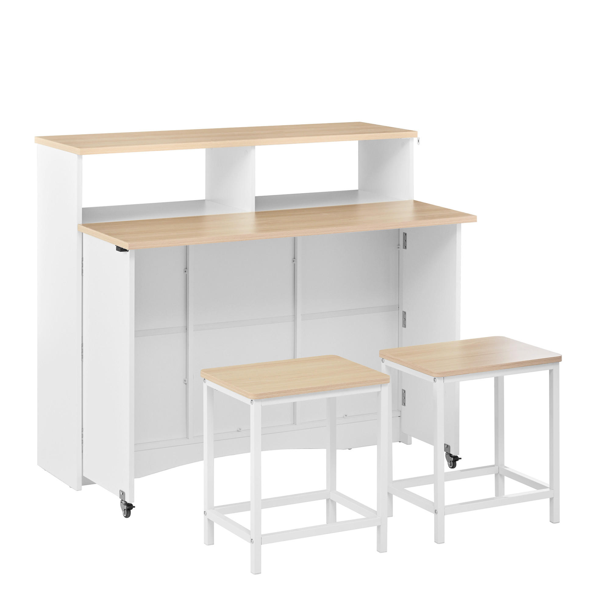 KÜCHENINSEL mit Klappplatte und 2 Hockern Weiß - Weiß, Holz (34/97.5/110cm) - Beauniv
