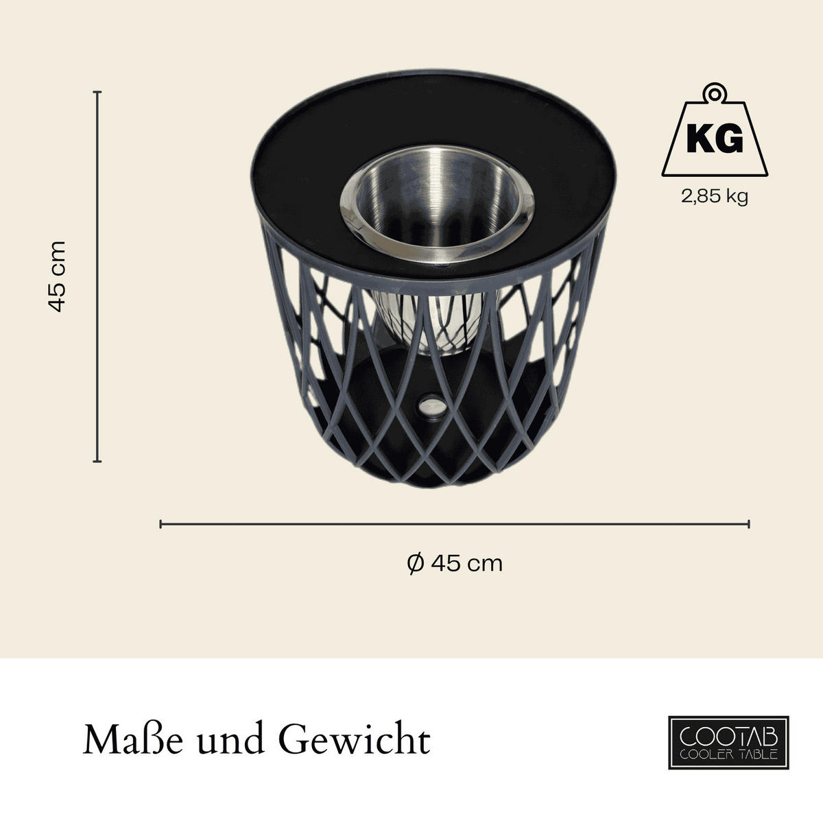 BEISTELLTISCH MIT EDELSTAHL-WEINKÜHLER Dubai schwarz 45 cm - Schwarz, Kunststoff (45/45/45cm) - COOTAB Cooler Table