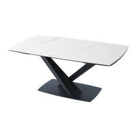 ESSTISCH ausziehbar - 6 bis 10 Personen - Sicherheitsglas, Keramik & Metall - Marmor-Optik Weiß & Schwarz - MALATA - Schwarz/Weiß, Glas (260/90/76cm) - Vente-Unique