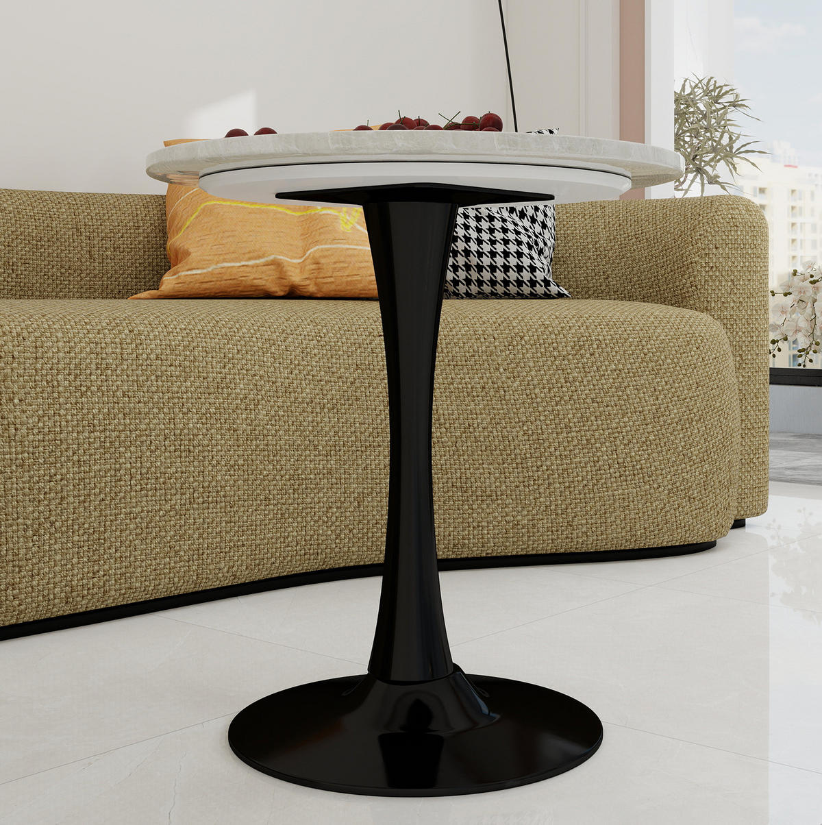 KONFERENČNÍ stolek z umělého mramoru, průměr 70 cm, černo-bílý - černá, kámen (70/70/72cm) - BEAOK