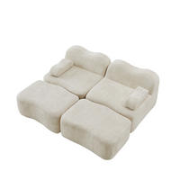 SOFA 192/167/70 cm in Beige aus Samt mit Hockern - Beige, Textil (167/70/192cm) - Flora Grace