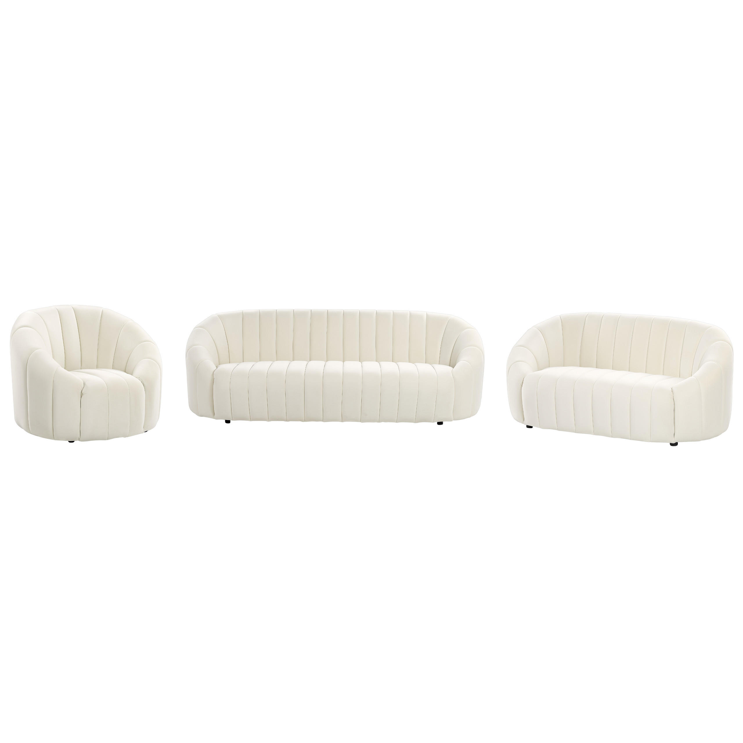 SOFA-SET 6-sitzer Samtstoff Weiß Malung - Weiß, Textil (200/68/79cm) - Beliani