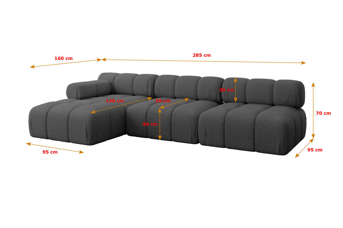 ECKSOFA modulares Sofa Razon-L2 - 285x160x70 cm Grau Bouclé - Grau, Holzwerkstoff/Textil (285/160cm) - ALTDECOR