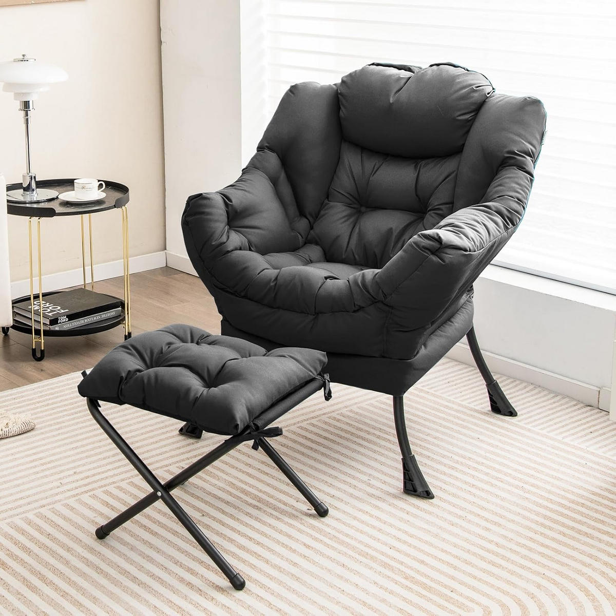 RELAXAČNÉ KRESLO 95 cm, sivé - sivá, textil (81/95/75cm) - COSTWAY