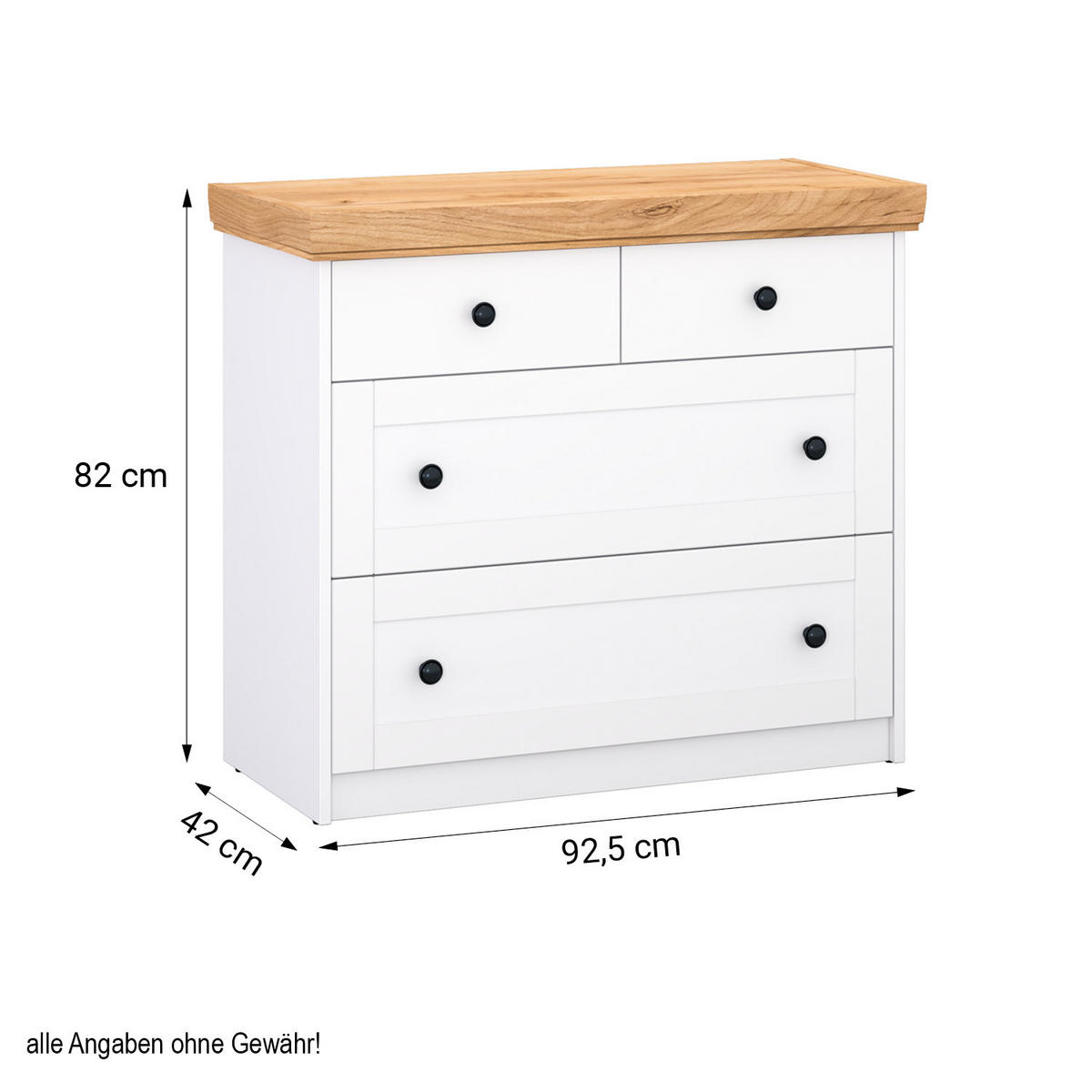 KOMMODE 92/82/42 cm Weiß Natur - Schwarz/Weiß, Holz/Metall (92/82/41cm) - Homestyle4u