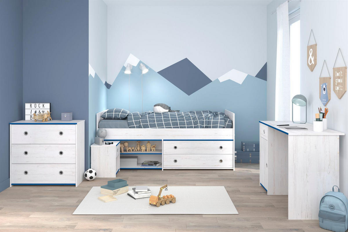 KINDERZIMMER SET Parisot Smoozy 4-tlg. Holzdekor Kiefer Weiß/Blau - Blau/Weiß, Kunststoff (100/1/200cm) - 58aufmkessel