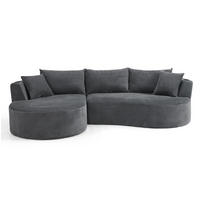 SOFA 3-Sitzer bogenförmig Kordstoff Grau mit Getränkehaltern - Grau, Textil (168/264cm) - Meubliv