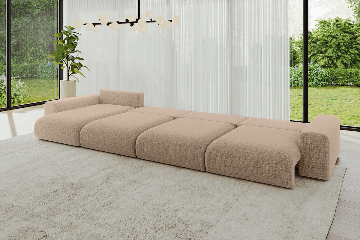 WOHNLANDSCHAFT mit Schlaffunktion ESKAR-U2-464x176x72cm Dunkelbeige - Sahara, Holzwerkstoff/Kunststoff (176/72/464cm) - ALTDECOR