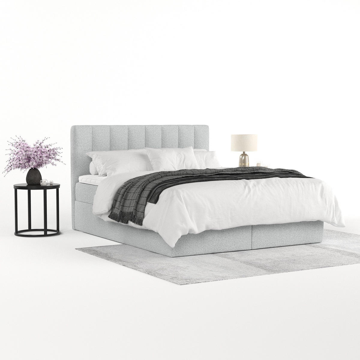 BOXBETT Lusso 140/200 cm Hellgrau im Riva Stoff - Hellgrau/Schwarz, Holz/Holzwerkstoff (140/200cm) - AltaBeds