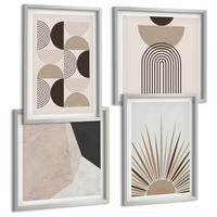 BILDER SET 4er Set - 50x50 cm & 40x60 cm Silberner Rahmen - Abstrakte beige und braune Formen - Silberfarben, Kunststoff (50/50cm) - TULUP