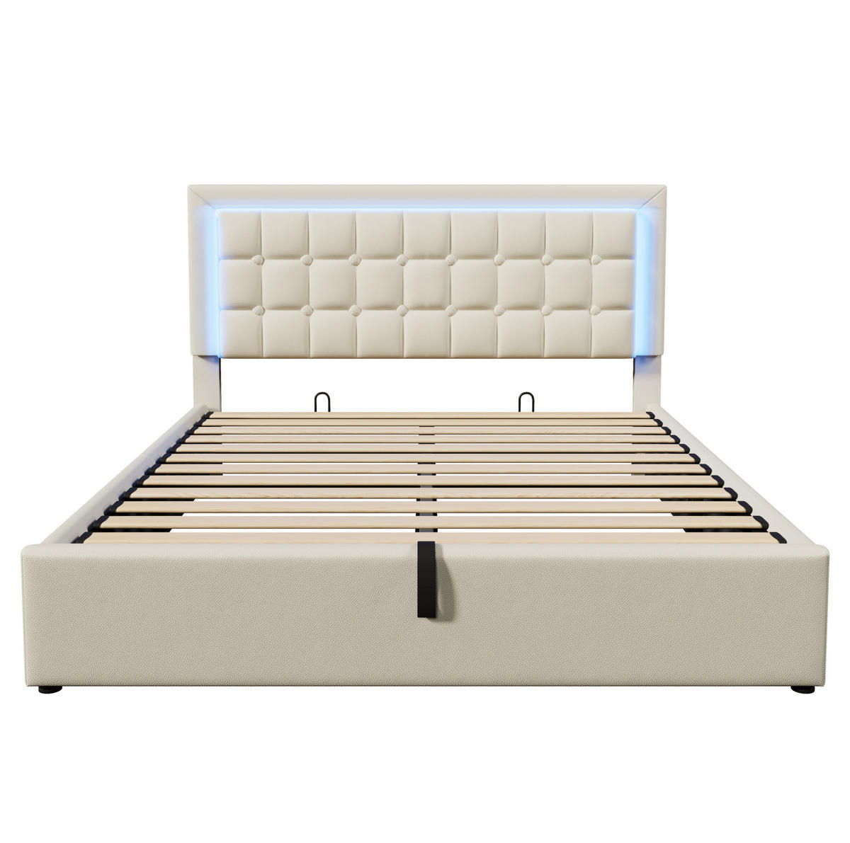 ČALOUNĚNÁ postel 140/200 cm z PU, bílá, s LED osvětlením a úložným prostorem - bílá, plast (140/200cm) - BEAOK