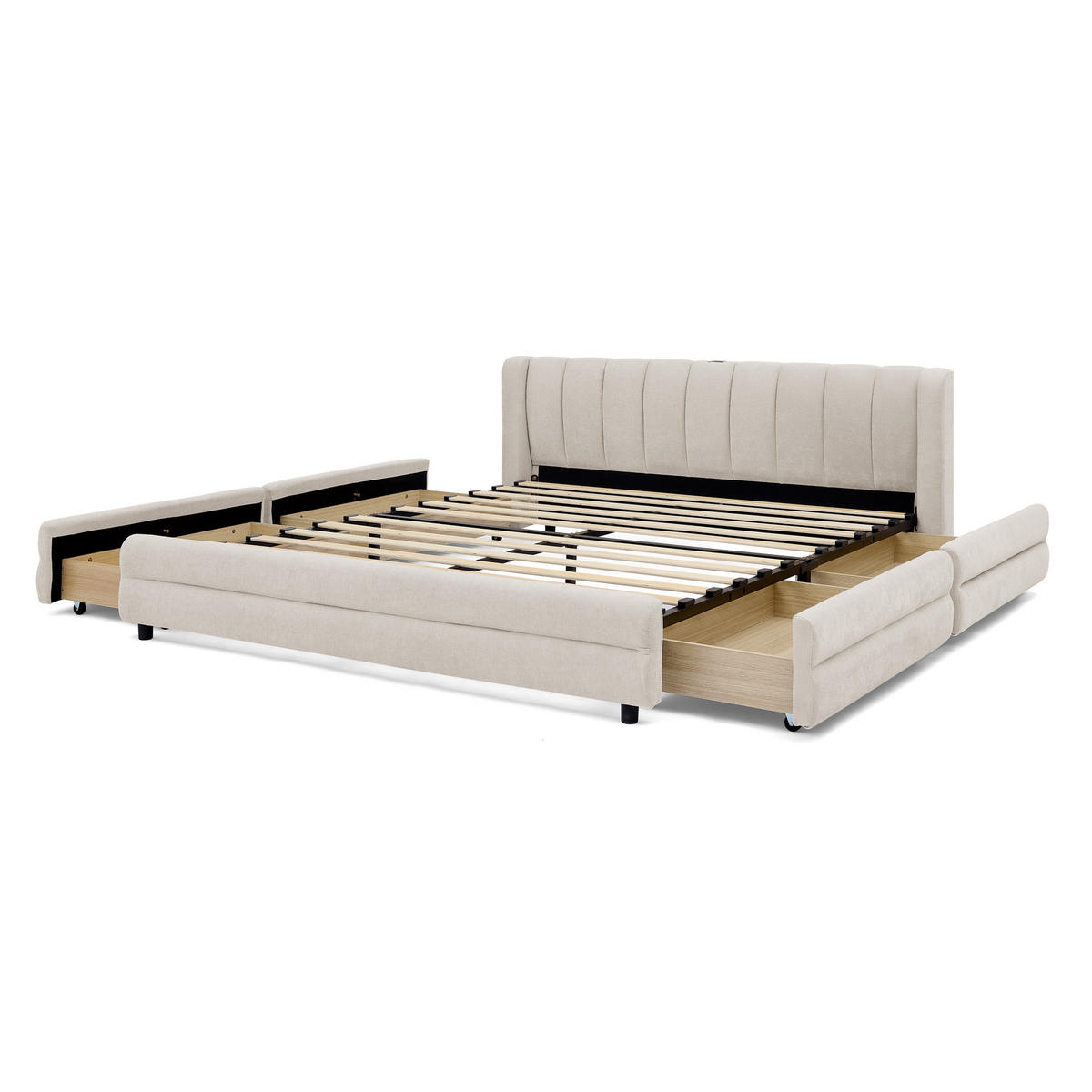 POLSTERBETT 160/200 cm DE-03800, mit 4 Schubladen und Chenille-Bezug, in Beige - Beige, Metall (160/200cm) - ComfortXL