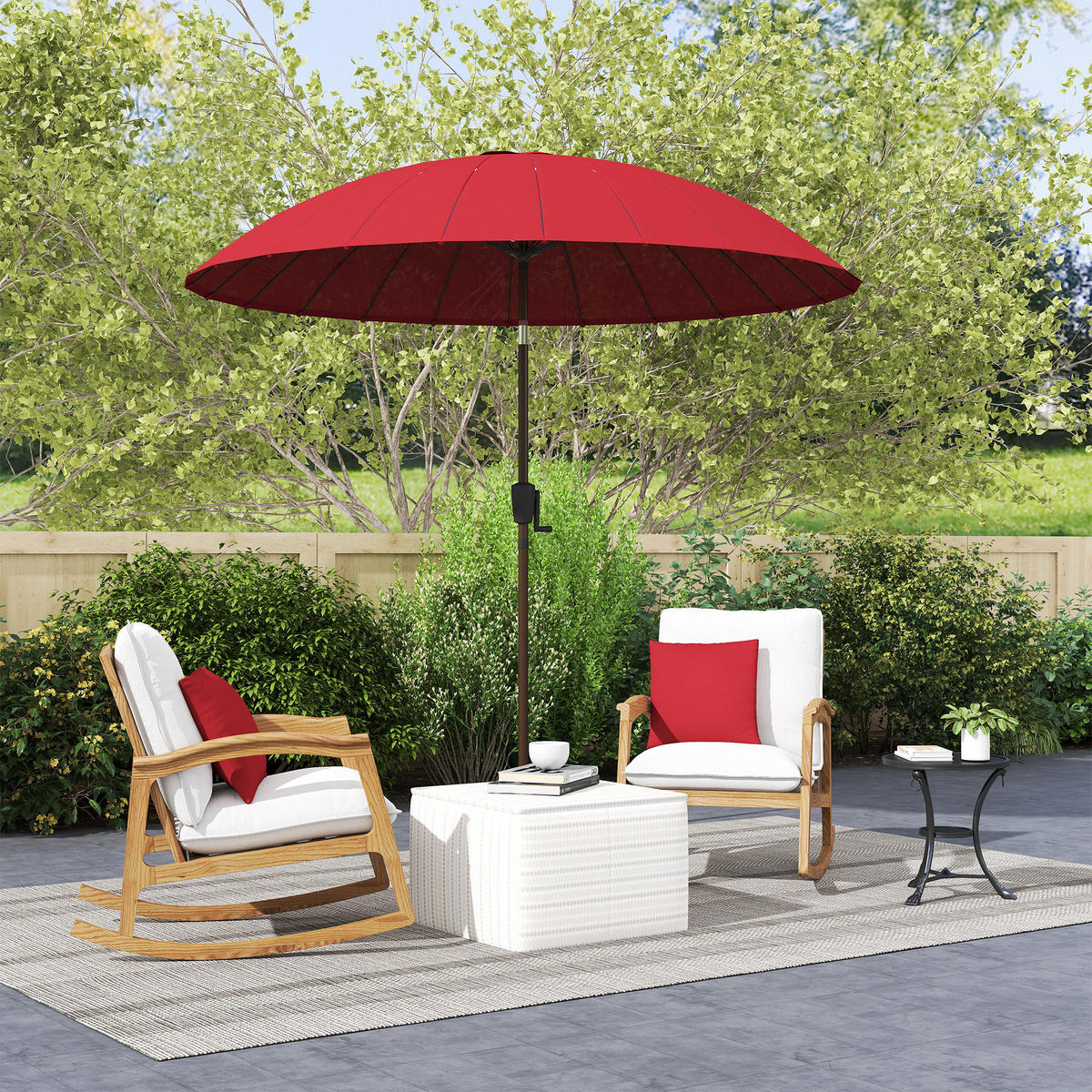 SONNENSCHIRM DE-11388 neigbar, mit Kurbel, 24 Streben Rot - Rot, Metall (260/260cm) - ComfortXL