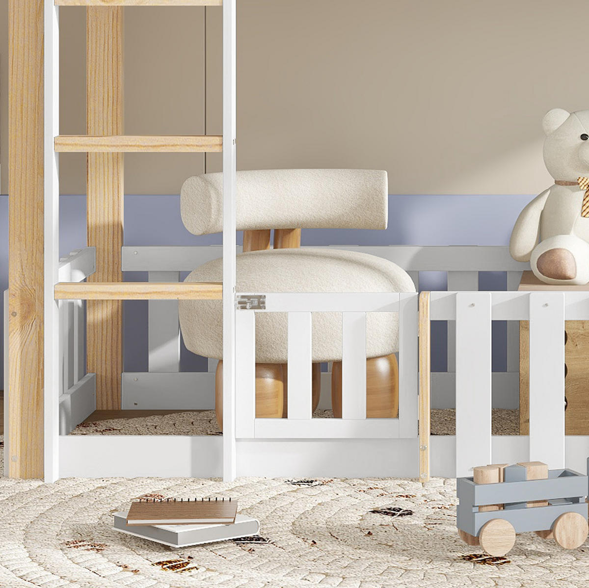 HAUSBETT 90/200 cm Weiß Natur mit Rutsche und Leiter ohne Matratze - Weiß, Holz (90/200cm) - MIVRAY