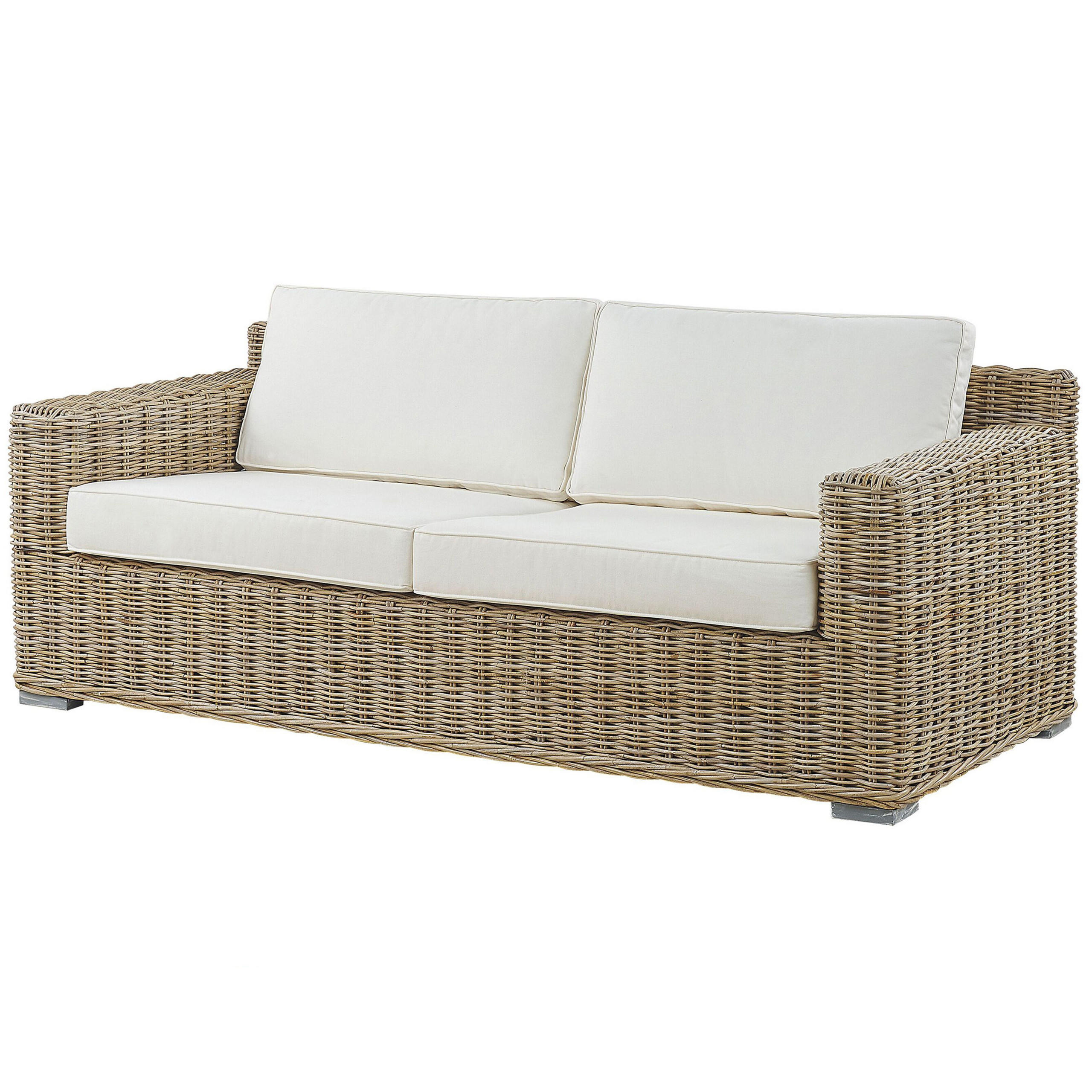 GARTENSOFA 2-Sitzer Rattan natürlich Auflagen cremeweiß Ardea - Beige/Naturfarben, Naturmaterialien (194/70/90cm) - Beliani