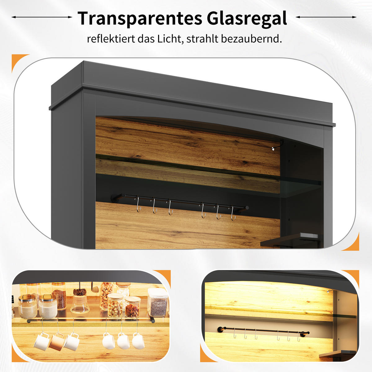 BUFFETSCHRANK Kombi Schwarz 107/43/184 cm - Schwarz, Holz (107/184/43cm) - PANGIVO