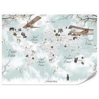 FOTOTAPETE für Kinderzimmer Weltkarte Tiere Flugzeuge Pflanzen 400x280 - Blau/Beige, Papier (400/280cm) - Muralo