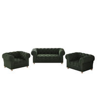 SITZGARNITUR CHESTERFIELD 2+1+1 Elegant Klassisch Schick Stoff Whisper Grün - Grün, Holz (152/77/90cm) - Kaiser Möbel
