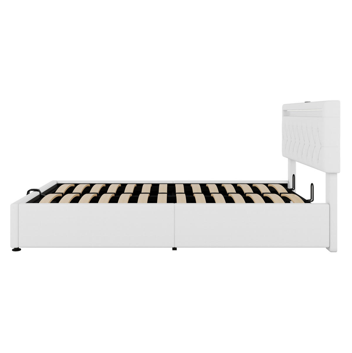 POLSTERBETT aus Leinen und MDF 140x200 cm Weiß mit LED-Beleuchtung, USB-C und hydraulischem Bettkasten - Weiß, Textil (140/200cm) - IVMEU