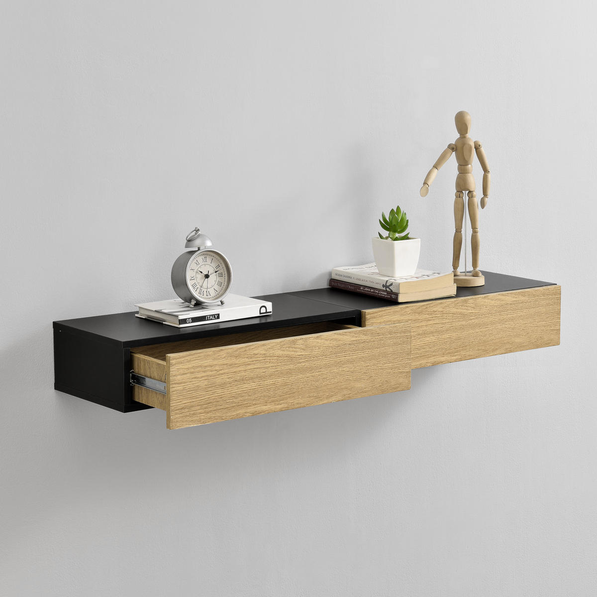 WANDREGAL-SET 2 TLG. Leknes - Schwarz, Holzwerkstoff (50/12/24cm) - [en.casa]