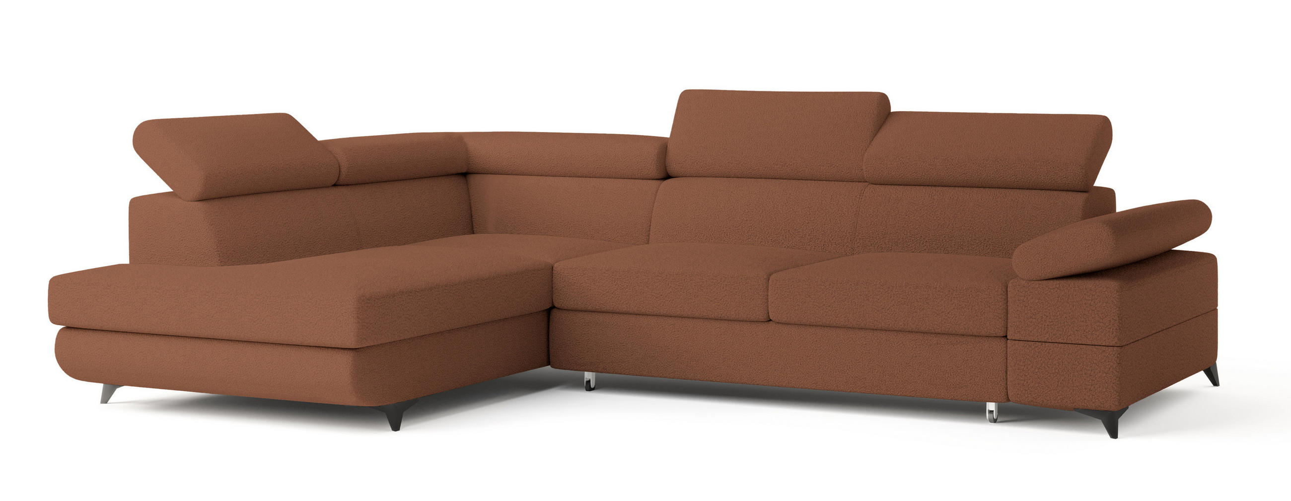 ECKSOFA FAVIEN L-S Kupferfarben Boucle-Stoff mit Schlaffunktion - Kupferfarben, Holz (257/190cm) - MASSENO