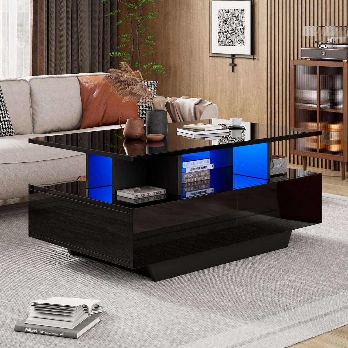 COUCHTISCH DE-019 LumaLED Schwarz - Schwarz, Holzwerkstoff (55/90/41cm) - ComfortXL