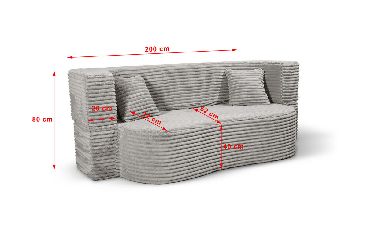 SCHLAFSOFA MYFOAM, Sofa mit Schlaffunktion, Farbe: Grau, Cordstoff - Hellgrau, Textil (200/80/72cm) - Storez24