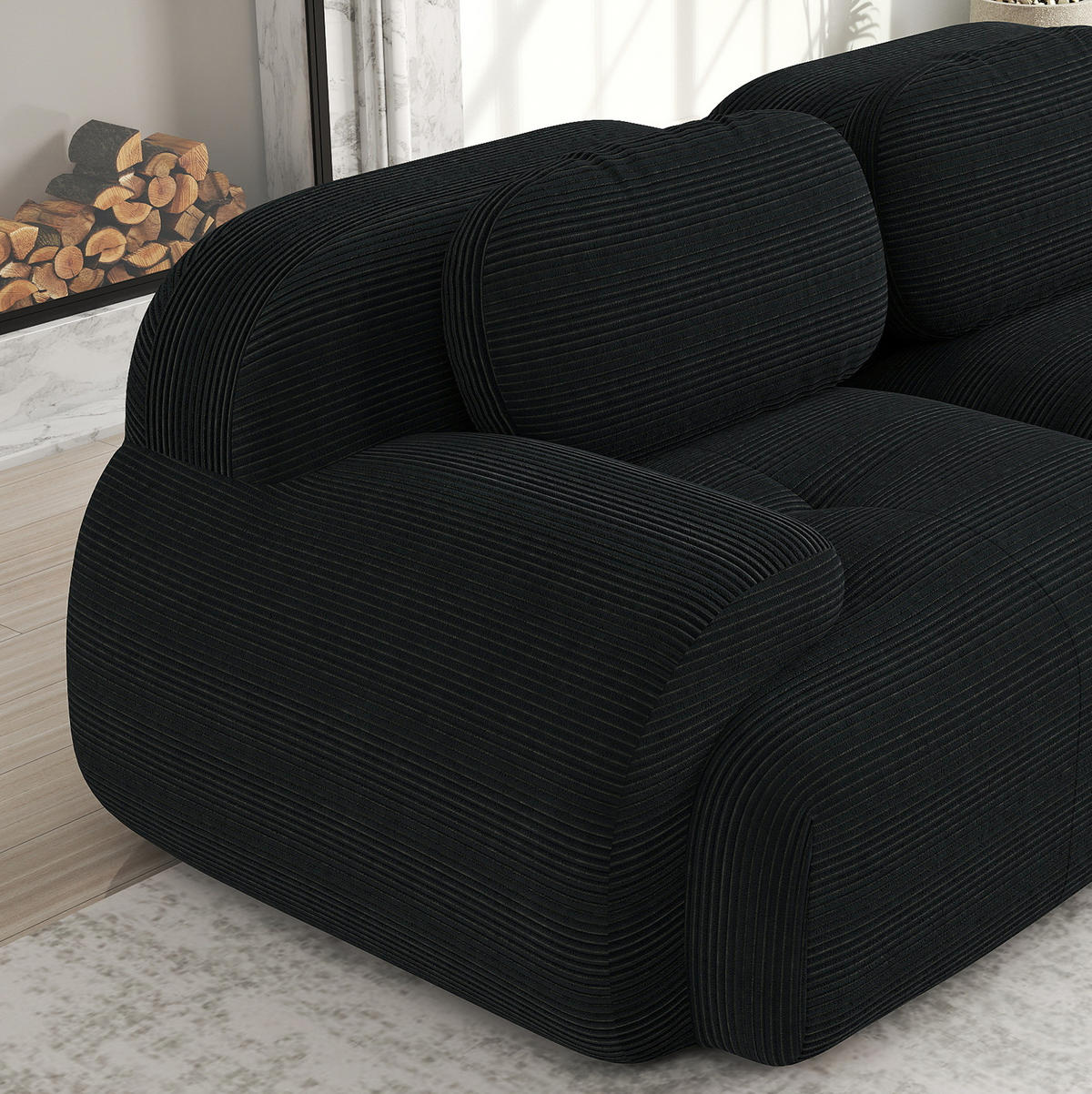 SOFA modular rahmenlos Cordstoff Black - Schwarz, Kunststoff (178/75/208cm) - Meubliv