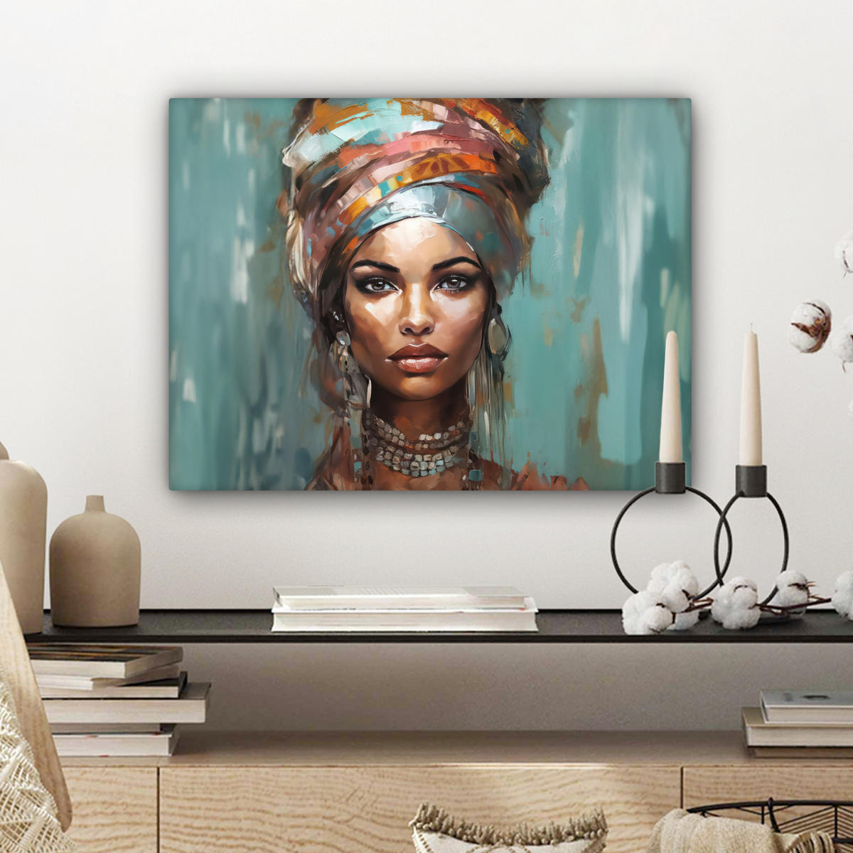 LEINWANDBILD Frau - Kunst - Schmuck - Porträt 40x30 cm - Blaugrau, Textil (40/30cm) - MuchoWow