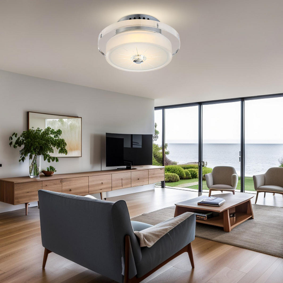 LED DECKENLEUCHTE Glas Weiß Chrom - Weiß, Glas (20/20/10.5cm) - Globo Lighting