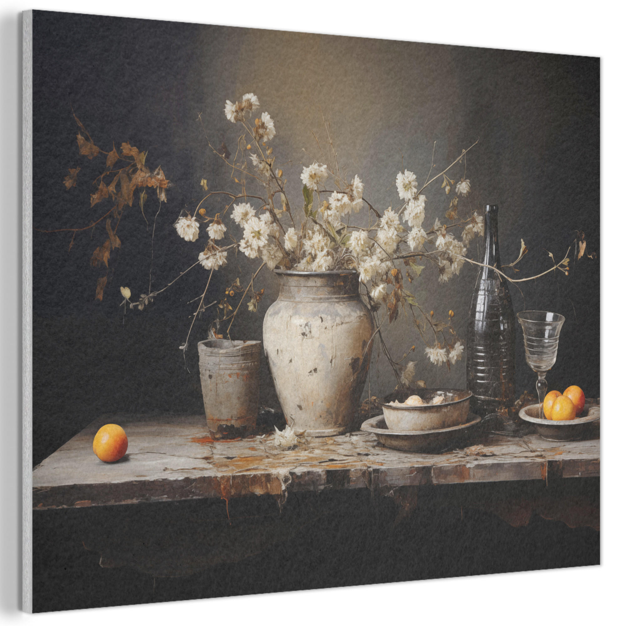 AKUSTIKBILD Stilleben - Blumen - Blumenstrauß - Vase - Wein Gemälde 80x60 cm - Schwarz, Kunststoff (80/60/0.9cm) - MuchoWow