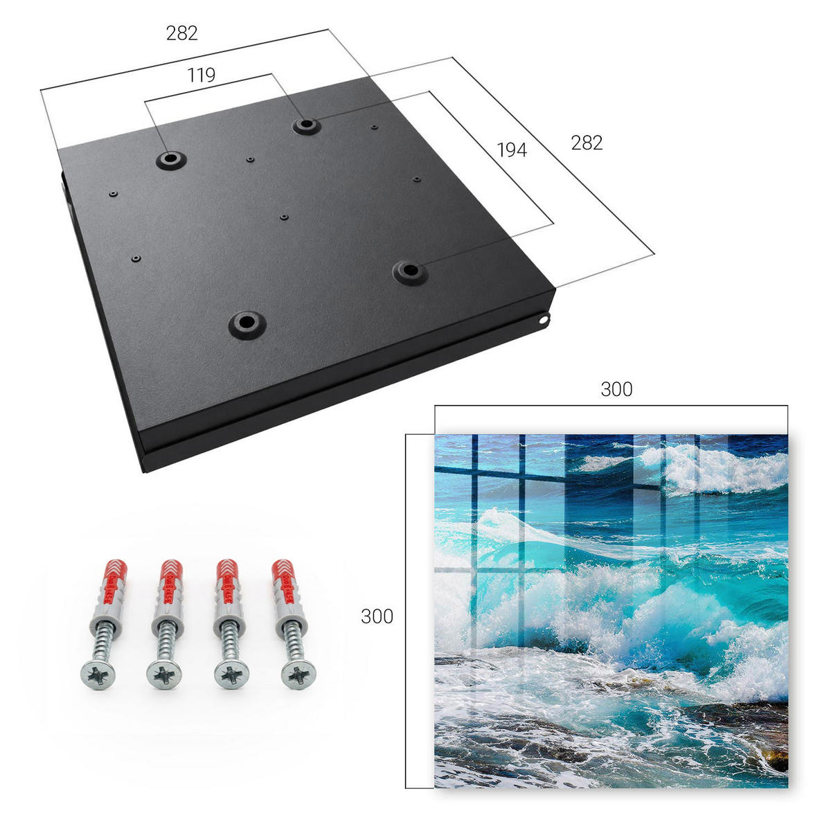SCHLÜSSELBOX Schwarz 30x30 cm- Türöffnung nach rechts - Die Kraft der Wellen - Türkis, Metall (30/30/5cm) - TULUP