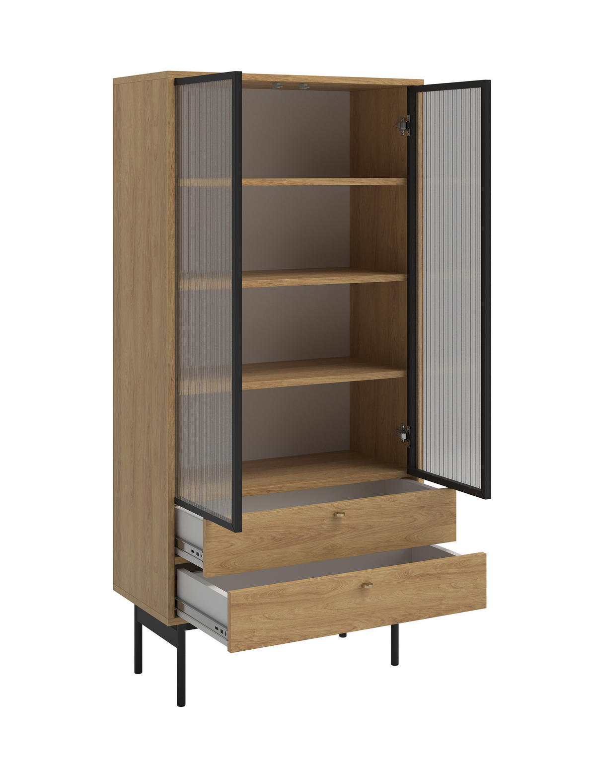 VITRINE Olar Holzoptik Hickory Natur 85 cm - Beige/Goldfarben, Holzwerkstoff/Metall (85/179/41cm) - Selsey
