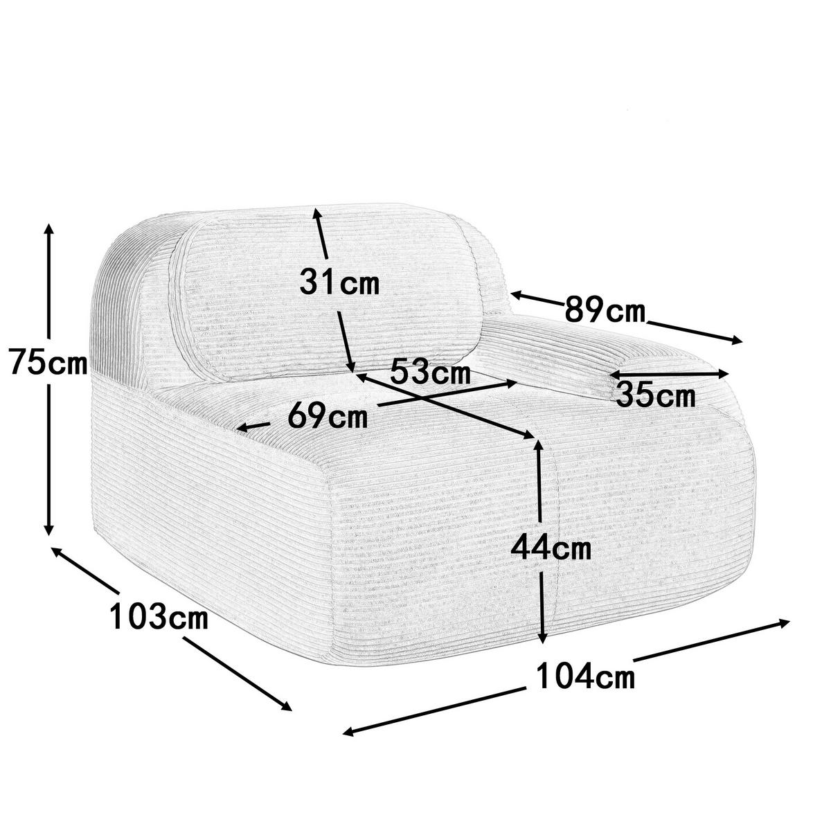 ECKSOFA 104/103/75 cm grün aus Cordstoff modular und montagefrei - Grün, Textil (103/104cm) - OKWISH