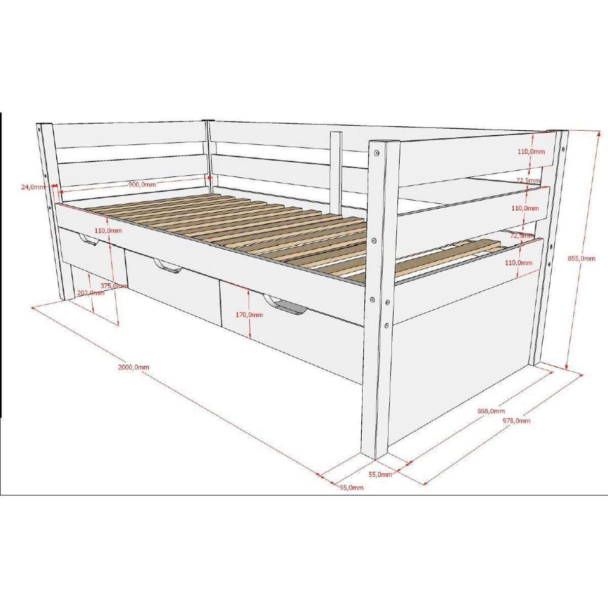 KOJENBETT Kelda 90x200 mit Bettschublade Kiefer Massivholz Weiß - Weiß, Holz (90/200cm) - 58aufmkessel