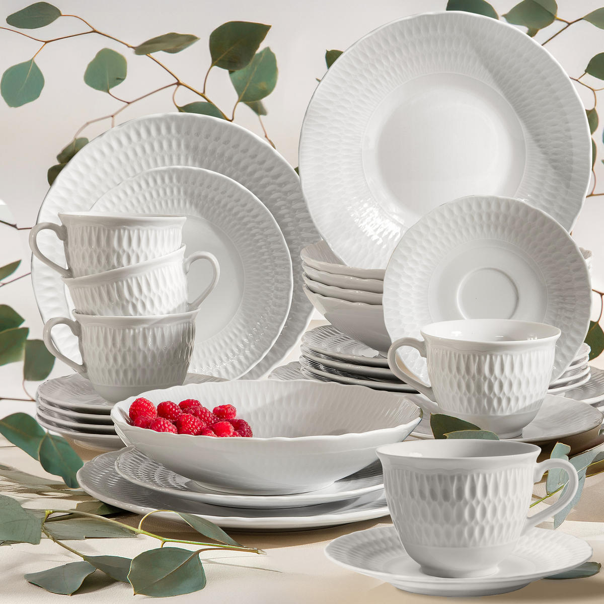 KOMBISERVICE 6 Personen CMIELOW SOFIA 30-tlg aus Porzellan - Weiß, Keramik (26/9.5/26cm) - KONSIMO®