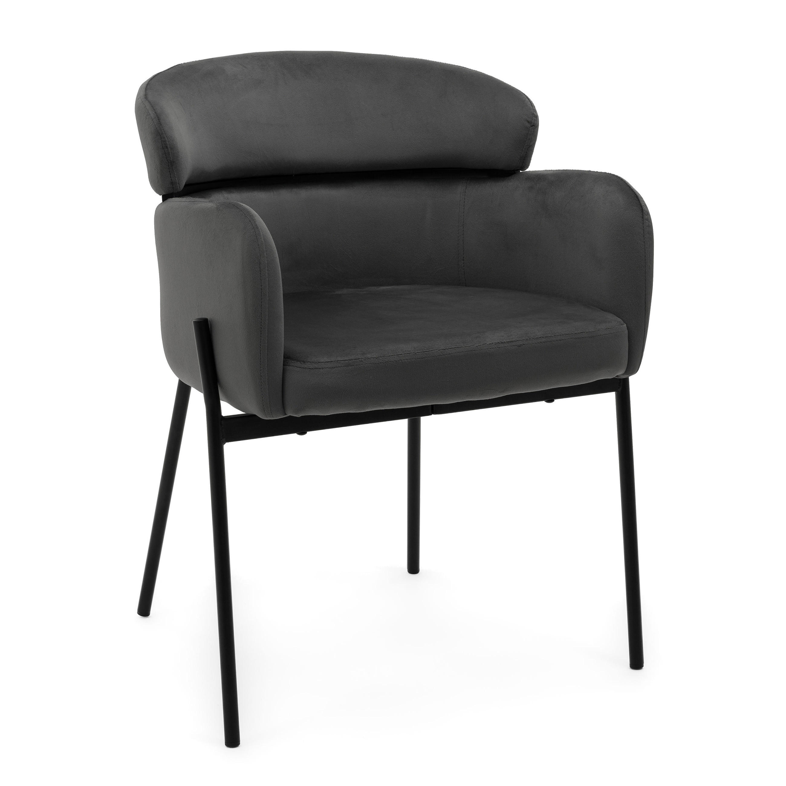 STUHL BOLZANO gepolsterter mit Steppung - grau - Samt Velour - Schwarz/Grau, Textil/Metall (62/80/61cm) - NEW HOME