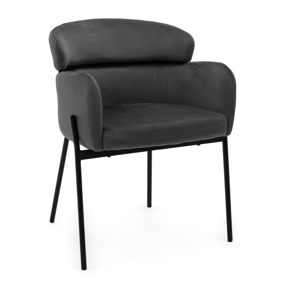 STUHL BOLZANO gepolsterter mit Steppung - grau - Samt Velour - Schwarz/Grau, Textil/Metall (62/80/61cm) - NEW HOME