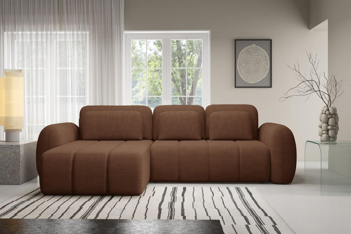 ECKSOFA Caria Mit Schlaffunktion - Rotbraun, Holzwerkstoff/Textil (304/190cm) - Fun Möbel