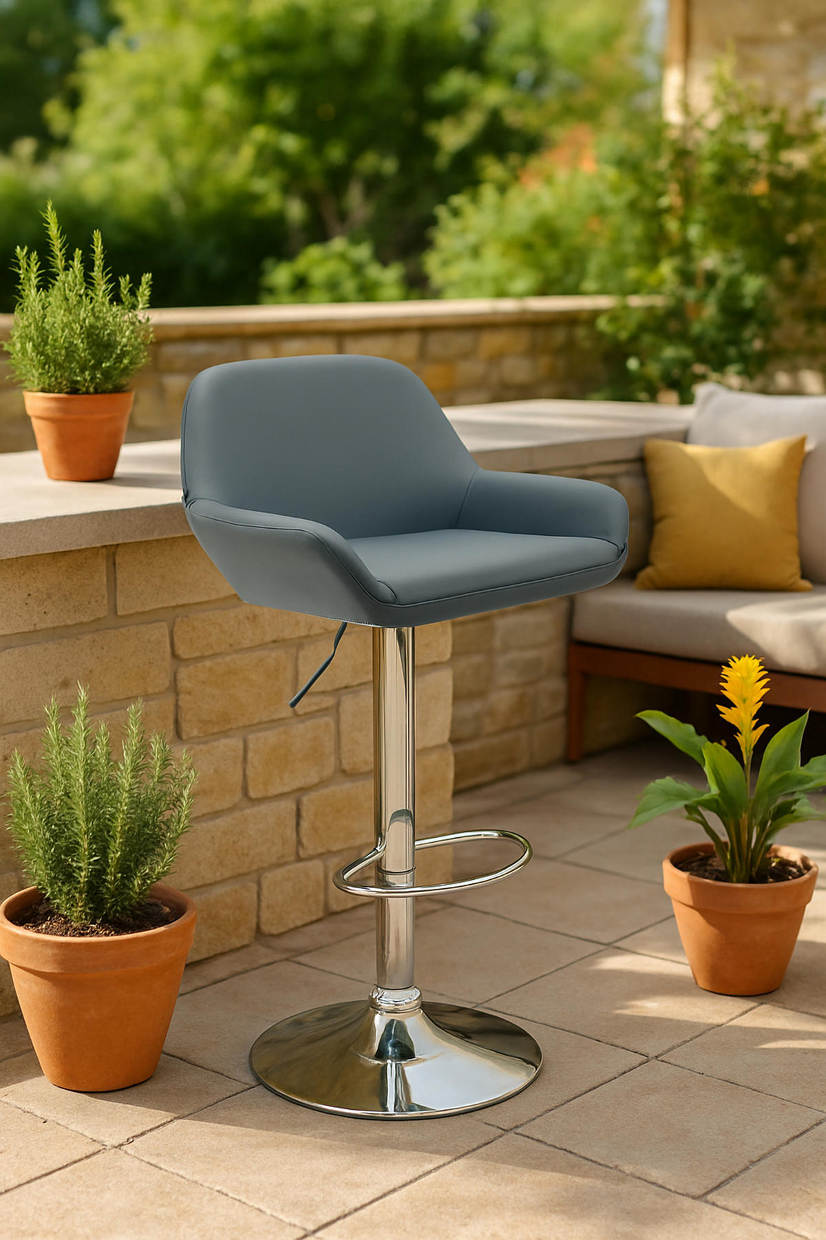 BARHOCKER 2er Set Prag Kunstleder chrom grau - Chromfarben/Grau, Kunststoff/Metall (51/109/52cm) - TPFLiving