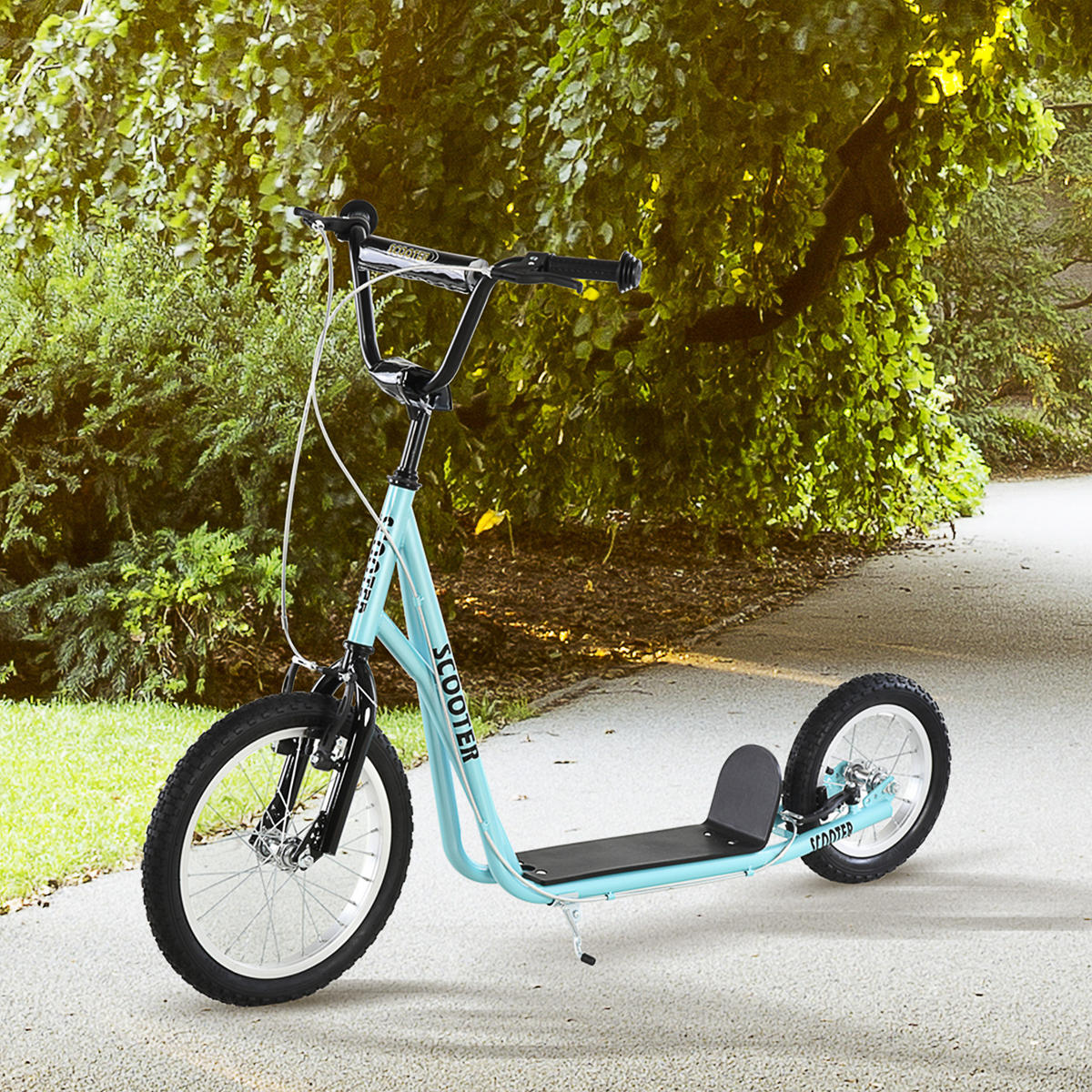 KINDERSCOOTER DE-16920 Große Luftreifen 40/30 cm Himmelblau/Schwarz - Blau, Metall (135/58/94cm) - ComfortXL