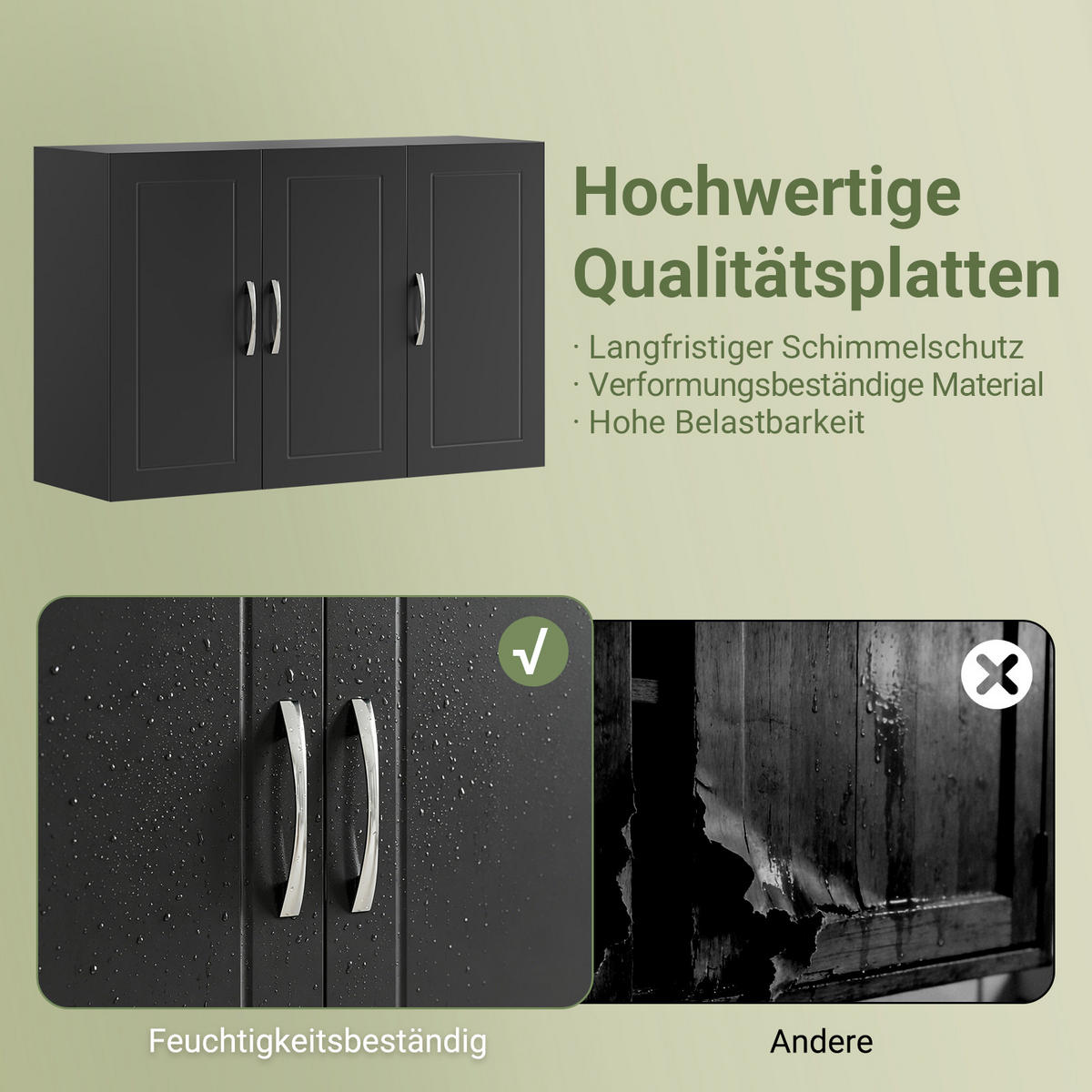 HÄNGESCHRANK schwarz, 90 x 60 x 30 cm, mit verstellbarem Einlegeboden, Badezimmerschrank hängend für Küche und Flur - Schwarz, Holzwerkstoff (90/60/30cm) - SoBuy